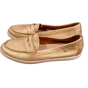 Cole Haan 9 Pinch Weekender Loafer Women's Gold Leather Metallic Comfort Shoes